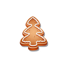 ruddy Christmas gingerbread man with cream and crisp, festive pastries, vector icon isolated on white background, sticker and print for printing smiling cookies, happy emoticon eps 10 xmas