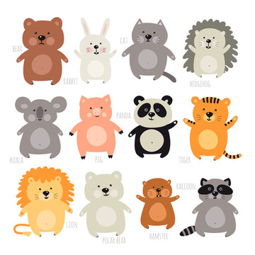 Set of illustrations with animals. Cartoon style