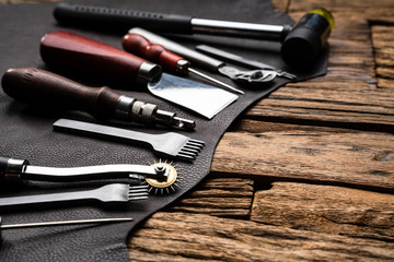 Leather Craft Tools On Desk