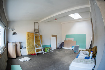 interior of construction site with white drywall