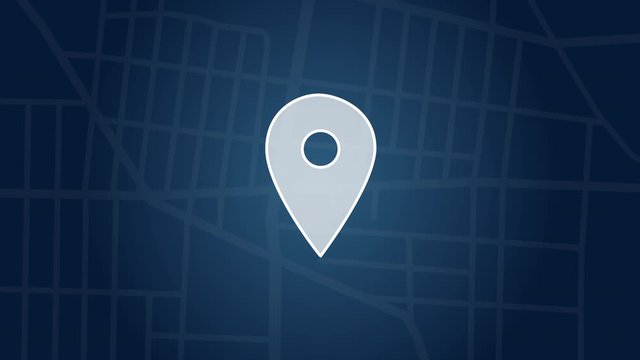 Motion graphic Location pin marker icon with road map background. GPS Technology and transportation concept