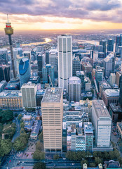 Sydney, Australia - 28 Feb 2020: Aerial view of the Sydney Central Business District which is...
