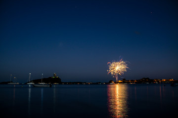 Fireworks over the sea of Nora bay, Sardinia
