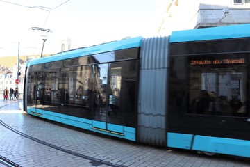 Fototapeta na wymiar Tramway de transport en commun de Besançon - ville de Besançon - Département du Doubs - Région Bourgogne Franche Comté - France