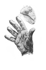 Gravure of the hand by Menrel in the old book La Gravure, by A. Lostalot, 1896, Paris