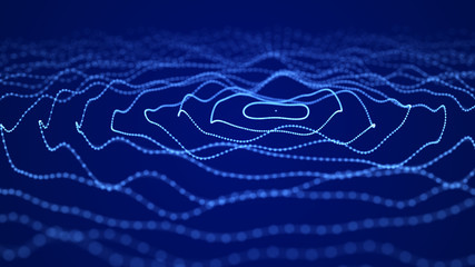 Technology abstract background. Big data visualization. Futuristic dynamic wave on blue background. 3D rendering.