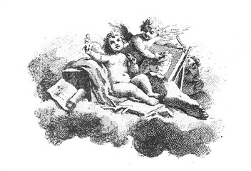 Fototapeta na wymiar Angels in the old book Antonio Canal, by A. Moureau, 1892, Paris