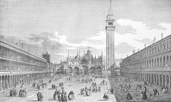 The Saint Marc Square in Venice by Canaletto in the old book Antonio Canal, by A. Moureau, 1892, Paris