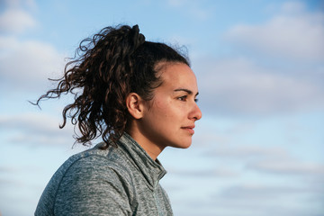 perspired girl looking in heaven