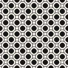 Simple monochrome geometric seamless pattern with small rounded shapes, circles and squares. Abstract geometrical ornament texture. Modern black & white minimalist background. Repeat design element