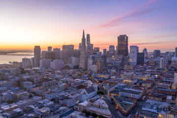 San Francisco downtown buildings skyline morning sunrise