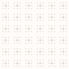 Subtle vector polka dot seamless pattern. Simple minimalist geometric background in white and beige colors. Abstract minimal texture with tiny spots, dots in square grid. Repeat design for decor, web