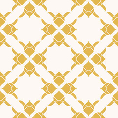 Naklejka na ściany i meble Vector abstract floral seamless pattern. Elegant yellow and white texture. Geometric background with flower silhouettes, curved shapes, repeat tiles. Luxury ornament. Design for decor, wallpapers