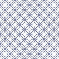 Vector grid seamless pattern, geometric texture with circles, squares, perforated surface. Graphic illustration of mesh. Simple repeat abstract background in trendy colors, white and blue serenity