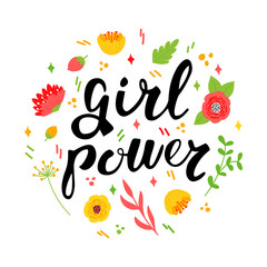 Obraz premium Girl power lettering concept. Feminist slogan. Print for poster or clothes design. 