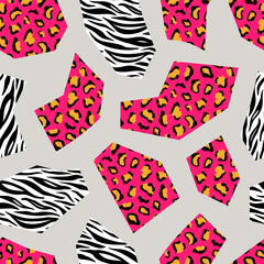Vector leopard and zebra seamless geometric pattern design. Colorful fashion animal print