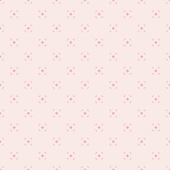 Cute vintage minimalist pattern for girls in trendy pink color palette. Vector abstract geometric seamless background with tiny floral shapes. Subtle repeat texture. Design for decor, textile, fabric