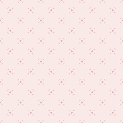 Cute vintage minimalist pattern for girls in trendy pink color palette. Vector abstract geometric seamless background with tiny floral shapes. Subtle repeat texture. Design for decor, textile, fabric