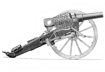 Picture of 19th century cannon engraved in the old book Meyers Lexicon, vol. 7, 1897, Leipzig