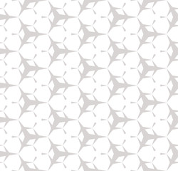 Subtle vector white and gray texture. Seamless pattern with simple sharped figures, triangular shapes, hexagonal geometric lattice. Repeat abstract background. Design for fabric, prints, covers, web