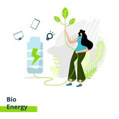 The Bio Energy landing page, the concept of women carrying leaves, can be used for ux, ui, banners, templates, backgrounds, web and mobile app development.