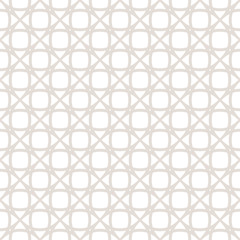 Subtle seamless pattern. Vector texture with delicate grid, net, mesh, lace, lattice, weave. Simple abstract white and beige geometric background, repeat tiles. Minimalist design for decor, fabric