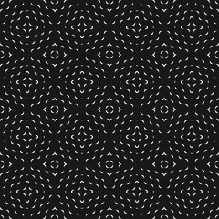 Vector minimalist geometric seamless pattern with small wavy shapes, curved lines. Simple abstract monochrome texture with concentric waves. Black and white background. Modern minimal dark design
