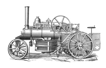 Fototapeta na wymiar Locomotive of the one-machine system in the old book Meyers Lexicon, vol. 4, 1897, Leipzig