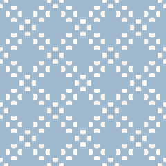 Simple vector geometric floral texture. Subtle seamless pattern with small flower silhouettes, grid. Abstract repeatable background in soft blue and white colors. Delicate design for textile, decor