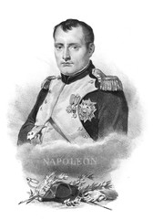 Portrait of Napoleon in the old book Napoleon, by A. Lacrosse, Bruxelles, 1838 - obrazy, fototapety, plakaty