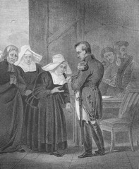 Fototapeta na wymiar Nuns visit Napoleon in the old book Napoleon, by A. Lacrosse, Bruxelles, 1838