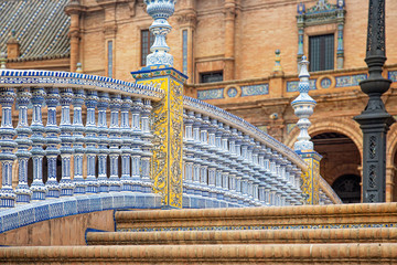 Plaza de Espana, Seville, a plaza in the Parque de Maria Luisa, a landmark example of Spanish...