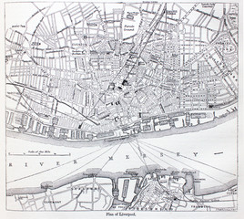 Plan of Liverpool in the old book The Encyclopaedia Britannica, vol. 14, by C. Blake, 1882, Edinburgh