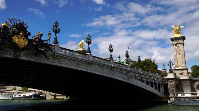 Alexander III bridge on Seine river. tourism attraction & famous landmark. Romantic honeymoon travel destination. Drone shot.