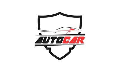 Auto car with shield simple modern vector logo