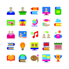 Education & knowledge icon pack, flat color style version