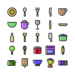 kitchen icon pack, filled color style version