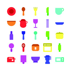 kitchen icon pack, flat color style version