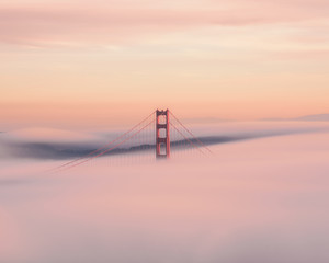 Golden Gate bridge rising from the fog.