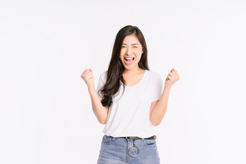 Beautiful black long hair young Asian woman, Girl feeling very happy amazed excited and surprised,...