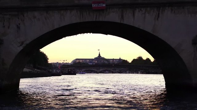 Parisian buildings and bridge. Seine river. Tourism attraction & famous landmark. Romantic honeymoon travel destination