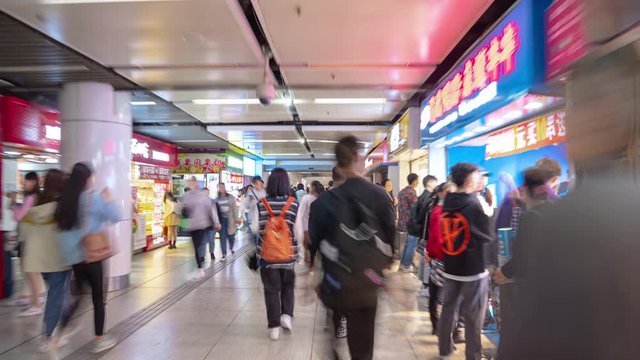nanjing city underground shopping square walking timelapse panorama 4k china