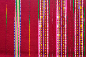 Closeup shot of beautiful and colorful Karen ethnic hill tribe handmade textile, Karen cloth Fabric...