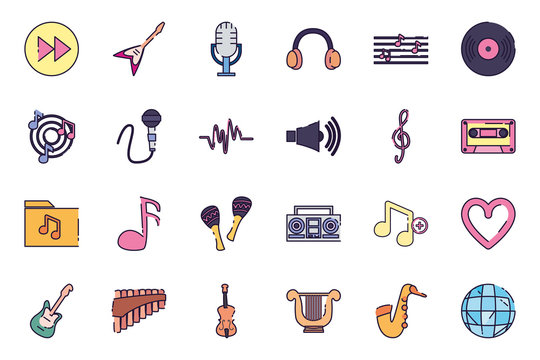 Isolated music fill style icon set vector design
