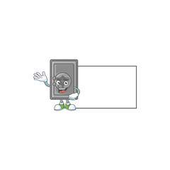 Cheerful security box closed mascot style design with whiteboard
