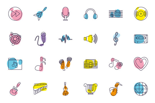 Isolated music line style icon set vector design