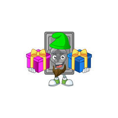 A charming security box closed cartoon mascot style with two boxes of gifts