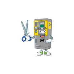 Happy smiling barber parking ticket machine mascot design style