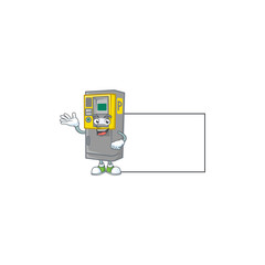 Cheerful parking ticket machine mascot style design with whiteboard