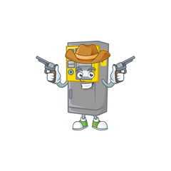 The brave of parking ticket machine Cowboy cartoon character holding guns